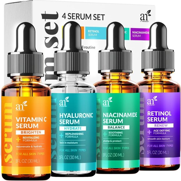 Complete Anti-Aging Skin Care Set: Vitamin C & Retinol Serums for Brighter Skin